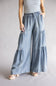 Side Ruffle Washed Wide Leg Pants for Women in Denim