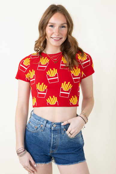 French Fry Crop Top for Women in Red