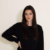 Pearl Front Hem Sweater for Women in Black