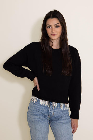 Pearl Front Hem Sweater for Women in Black