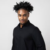 Denim & Flower Stretch Button Up Shirt for Men in Black