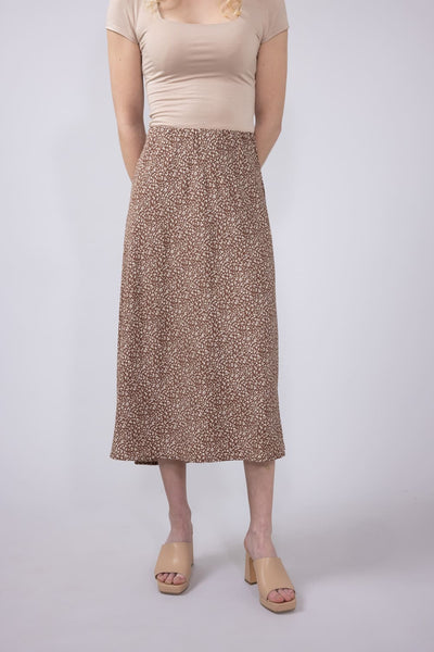 Be Cool Ditsy Floral Midi Skirt for Women in Mocha | 71063-MOCHA