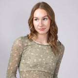 Ditsy Floral Sheer Layering Top for Women in Olive