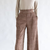 Ditsy Floral Smocked Waist Wide Leg Pants for Women in Chocolate Floral