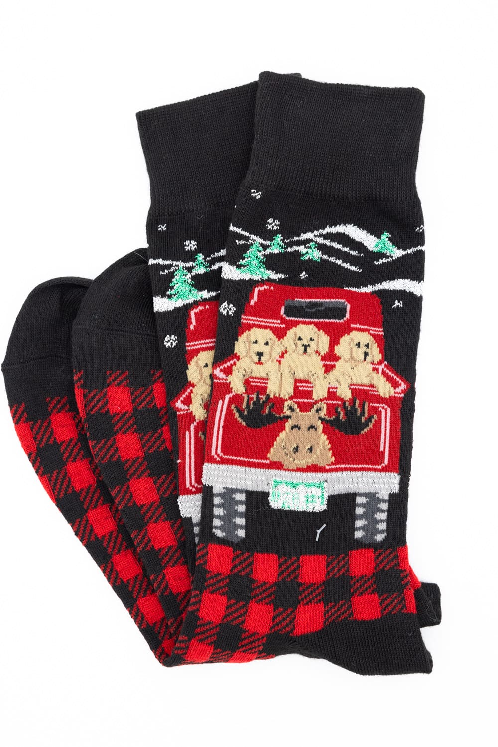 Dogs in a Truck Holiday Crew Socks for Men in Black