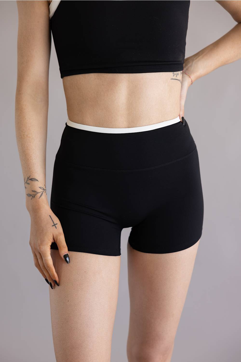 Double Layer Biker Shorts for Women in Black/White