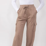 Drawstring Cargo Sweatpants for Women in Taupe