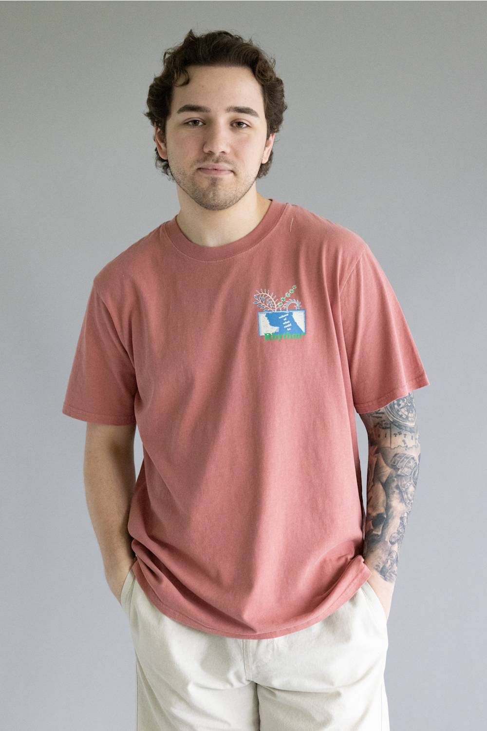 Rhythm Echoes Vintage T-Shirt for Men in Dusty Rose