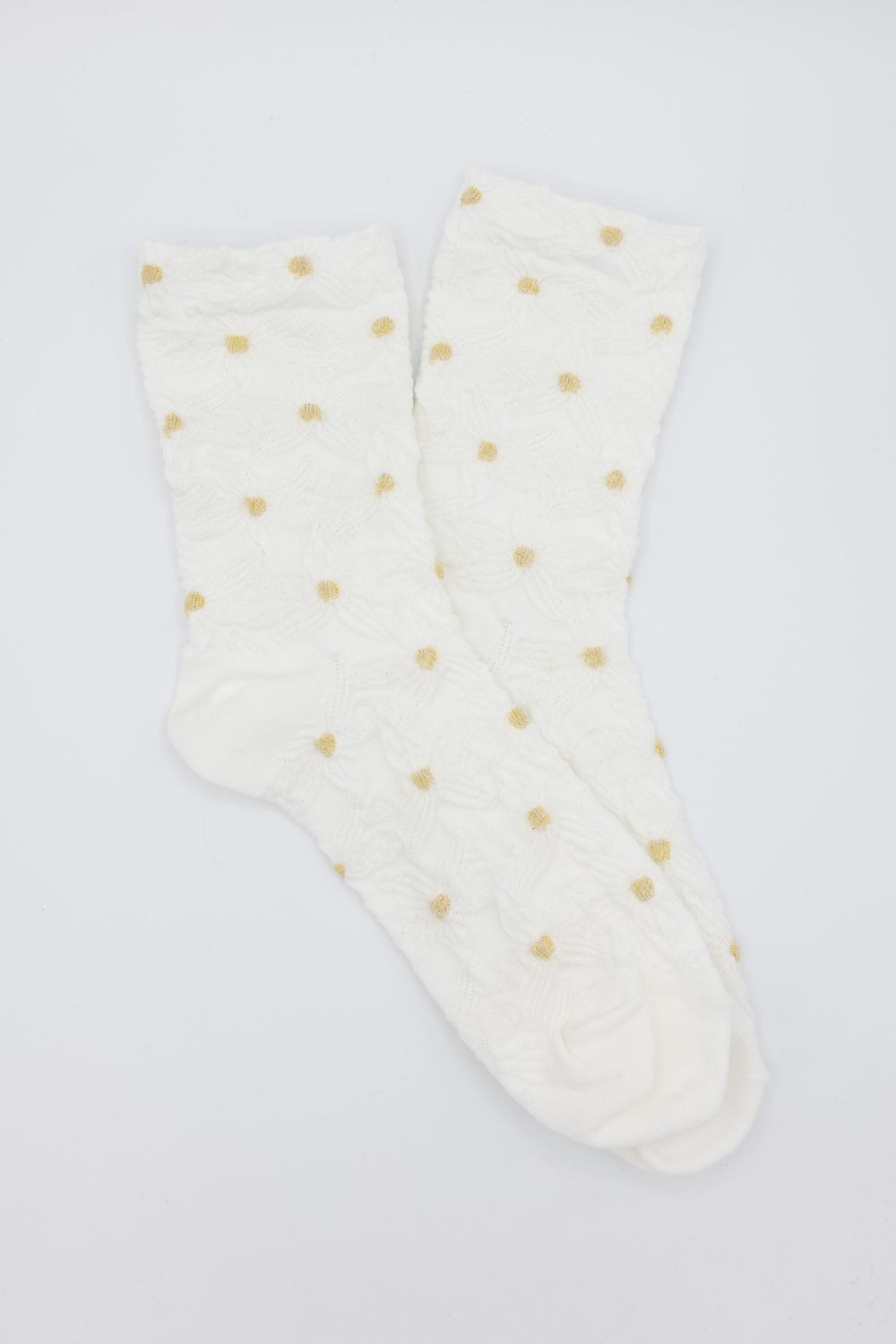  Embossed Floral Crew Socks for Women in White 