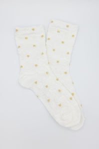  Embossed Floral Crew Socks for Women in White 