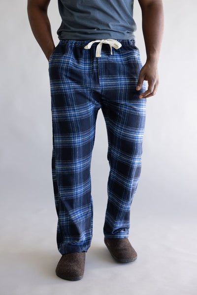 Plaid Flannel Lounge Pants for Men in Navy
