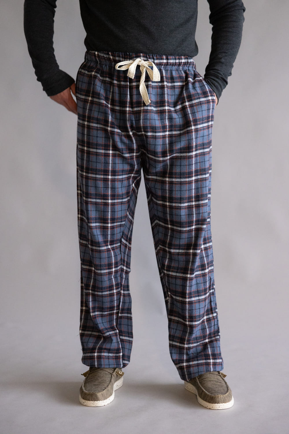 Plaid Flannel Lounge Pants for Men in Blue Orange