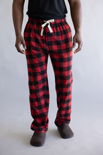 Plaid Flannel Lounge Pants for Men in Red