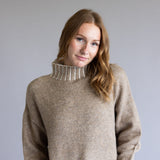Elan Blanket Stitch Mock Neck Sweater for Women in Tan