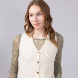 Elan Button Front Ribbed Sweater Vest for Women in Natural