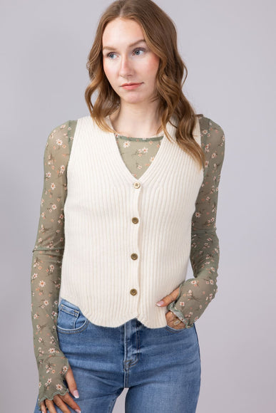 Elan Button Front Ribbed Sweater Vest for Women in Natural