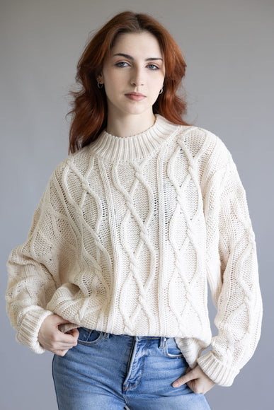 Elan Cable Knit Sweater for Women in Off White