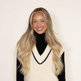 Elan Contrast Trim V-Neck Sweater Vest for Women in Cream