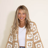 Granny Square Crochet Cropped Cardigan for Women in  Beige/White