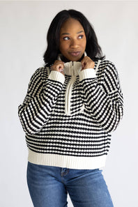 Elan Half Zip Open Knit Sweater for Women in Black