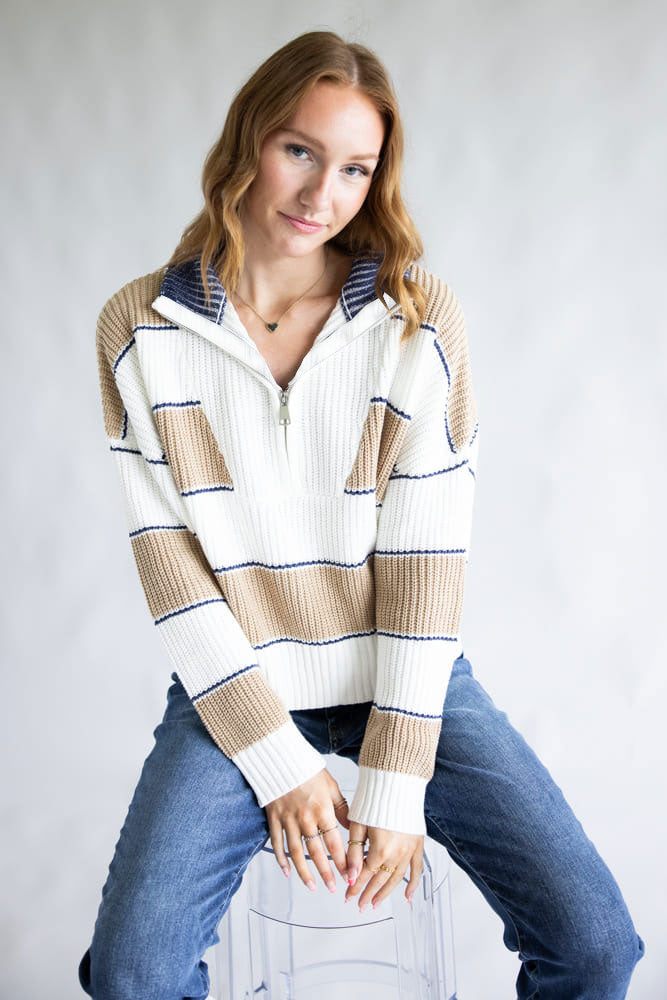 Elan Half Zip Sweater for Women in Ivory | SWS11476-CAM