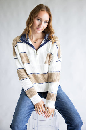 Elan Half Zip Sweater for Women in Ivory | SWS11476-CAM – Glik's
