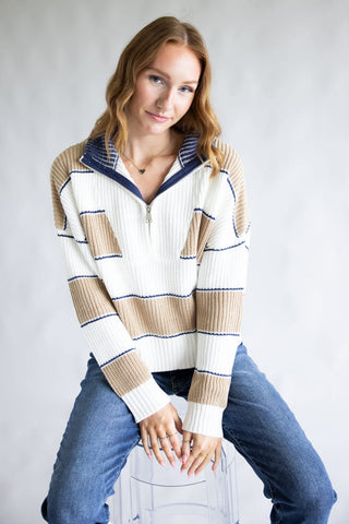 Elan Half Zip Sweater for Women in Ivory