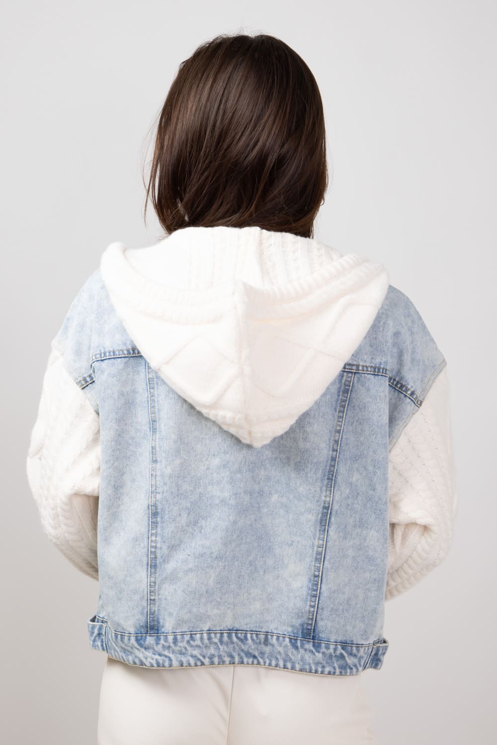 Elan Mixed Media Denim Jacket for Women in Denim/White