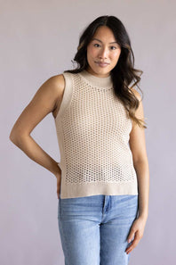 Elan Open Knit Sweater Tank for Women in Sand