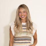 Elan Textured Short Sleeve Sweater for Women in Mint Multi