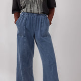 Elastic Waistline Straight Leg Pants for Women in Denim Blue