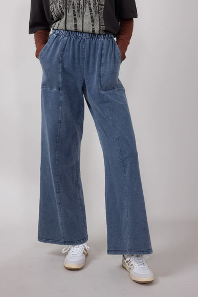 Elastic Waistline Straight Leg Pants for Women in Denim Blue