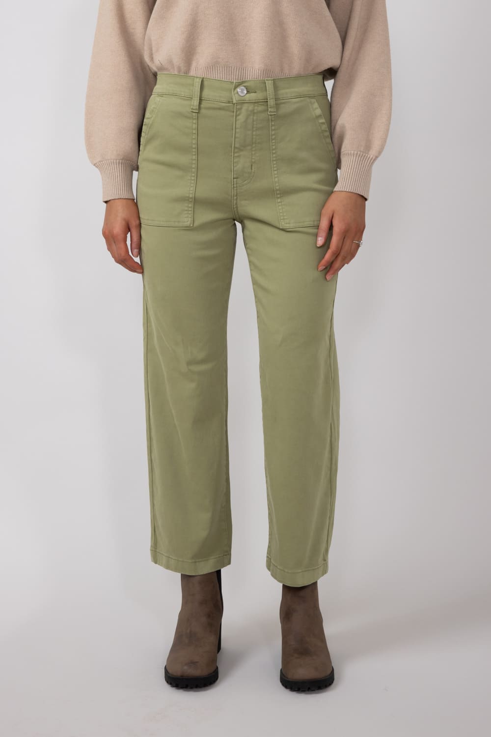 Eunina Dawn Super High Rise Wide Leg Cropped Pants for Women in Green Olive