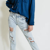 Eunina Frankie Mid Rise Distressed Girlfriend Jeans for Women | E87061IND