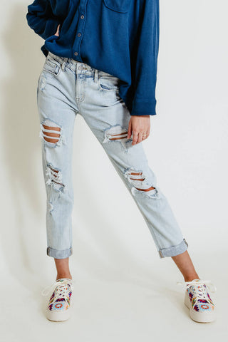 Eunina Frankie Mid Rise Distressed Girlfriend Jeans for Women