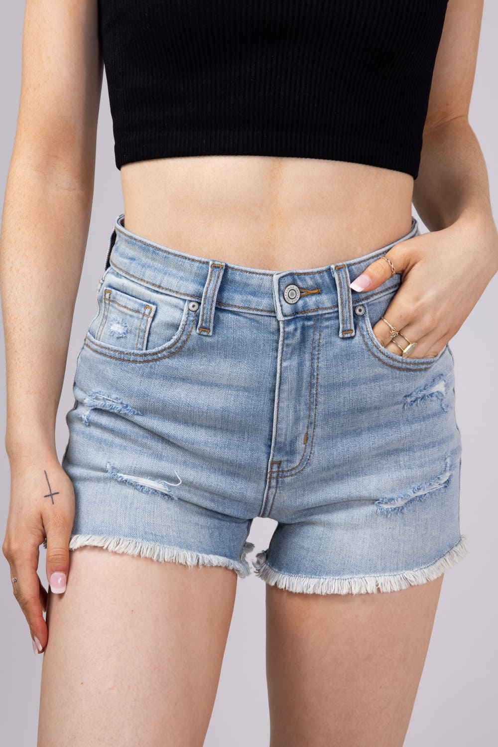 Eunina Lulu Super High Rise Cut Off Denim Shorts for Women