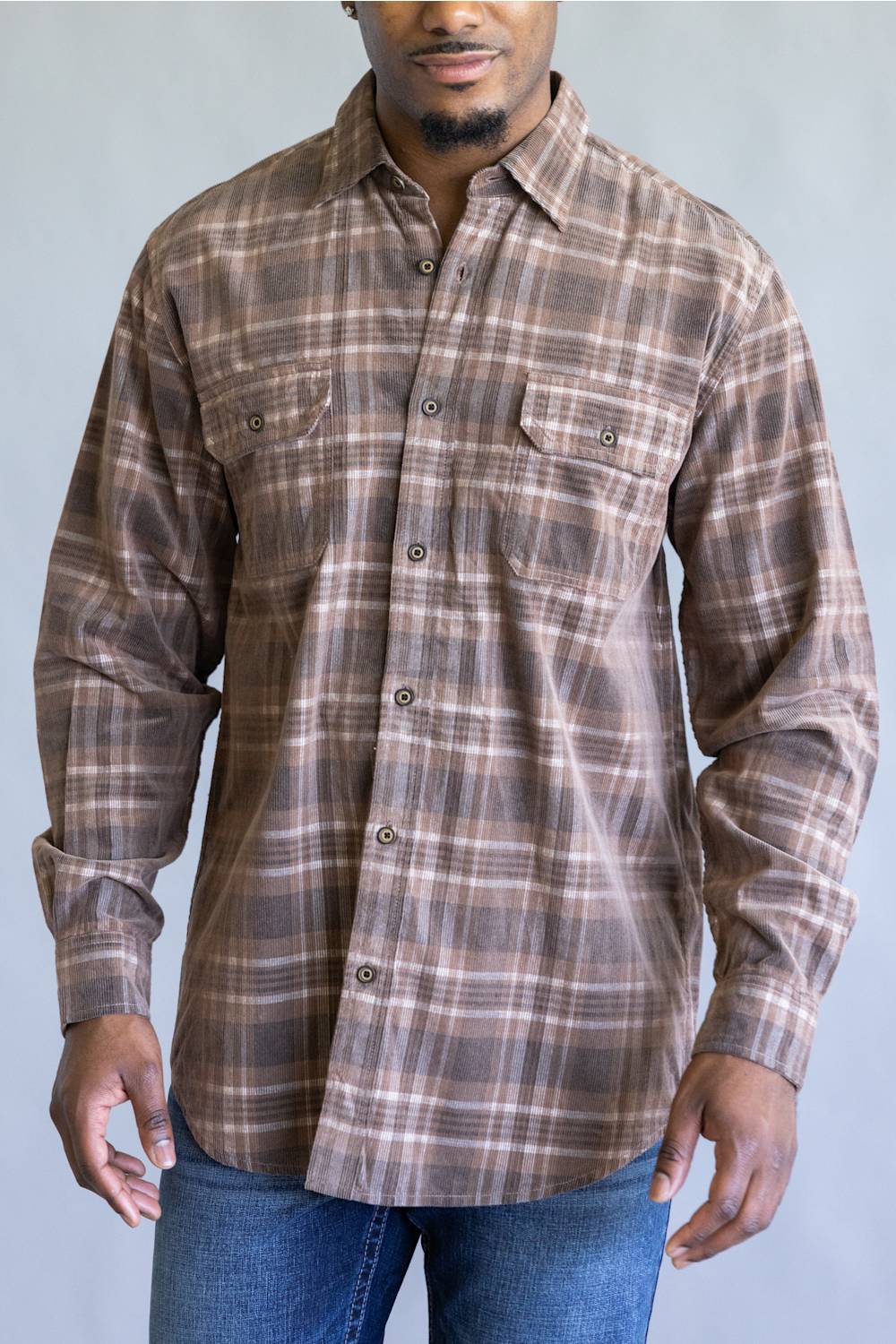 1897 Legends Corduroy Reverse Plaid Flannel Shirt for Men in Brown Tan | F13005-BRNTAN