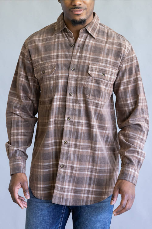 1897 Legends Corduroy Reverse Plaid Flannel Shirt for Men in Brown Tan | F13005-BRNTAN