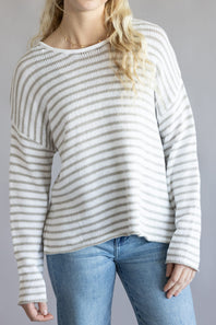Miracle Lightweight Gauge Stripe Sweater for Women in Ivory/Silver