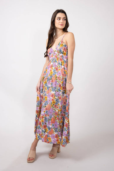 Open Back Floral Maxi Dress for Women in Ivory