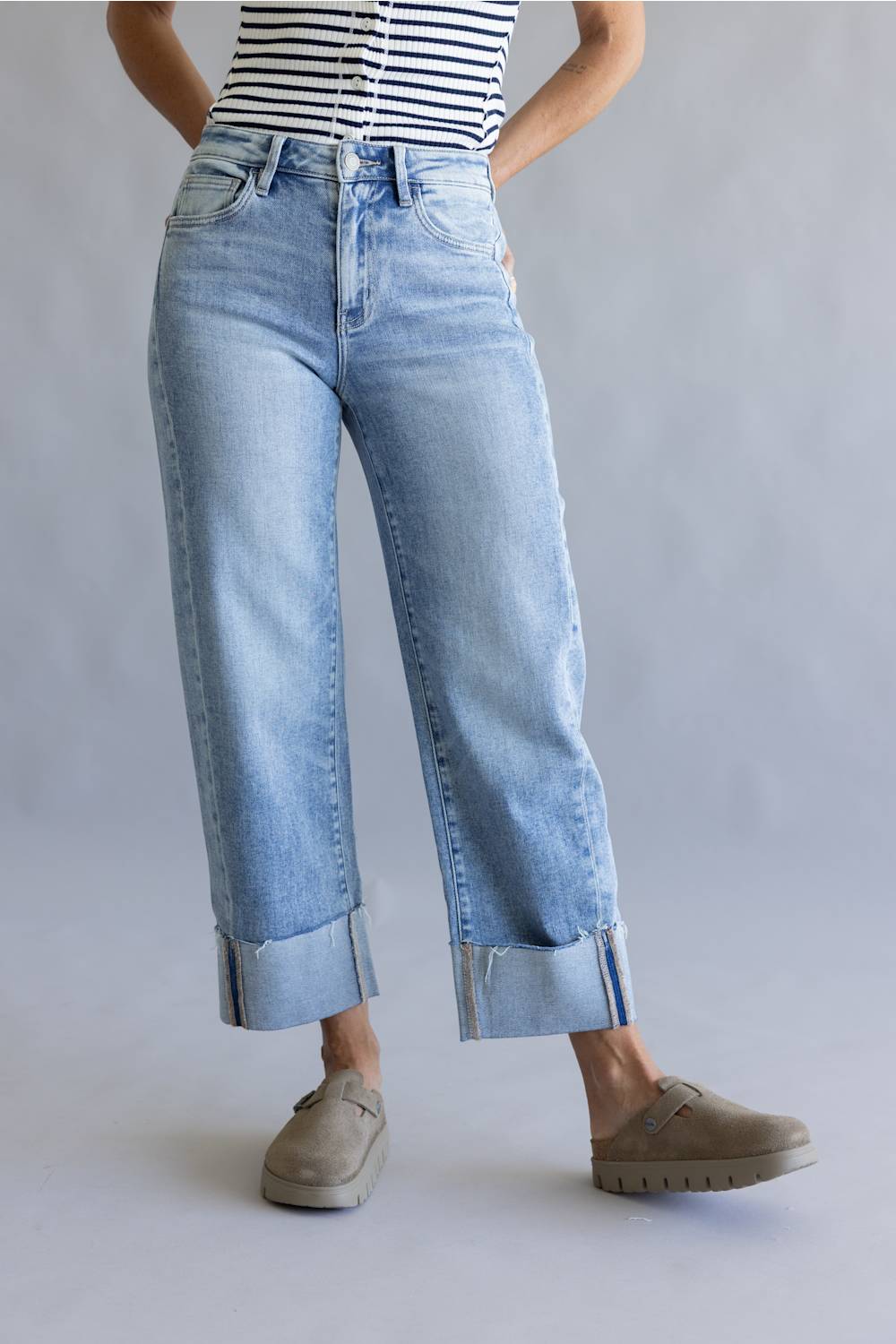Flying Monkey High Rise Cropped Cuffed Barrel Jeans for Women