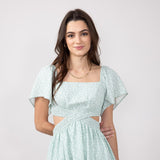 Cutout Short Sleeve Dress for Women in Sage Floral