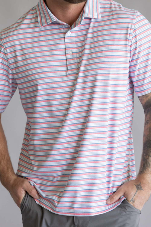 1897 Legends Striped Polo for Men in Blue Coral