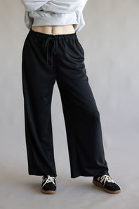 Ruffle Waist Modal Wide Leg Pants for Women in Black