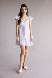 Floral Flutter Sleeve Dress for Women in Lilac