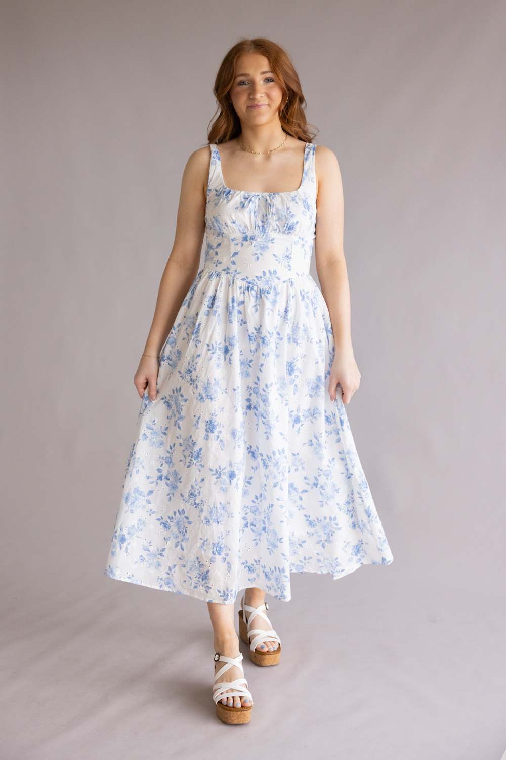 Bow & Floral Maxi Dress for Women in White