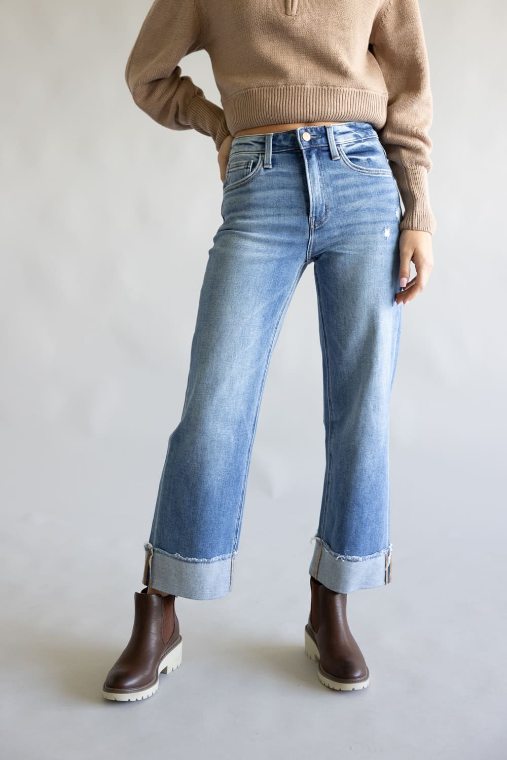 Flying Monkey High-Rise Wide Leg Cuff Jeans for Women