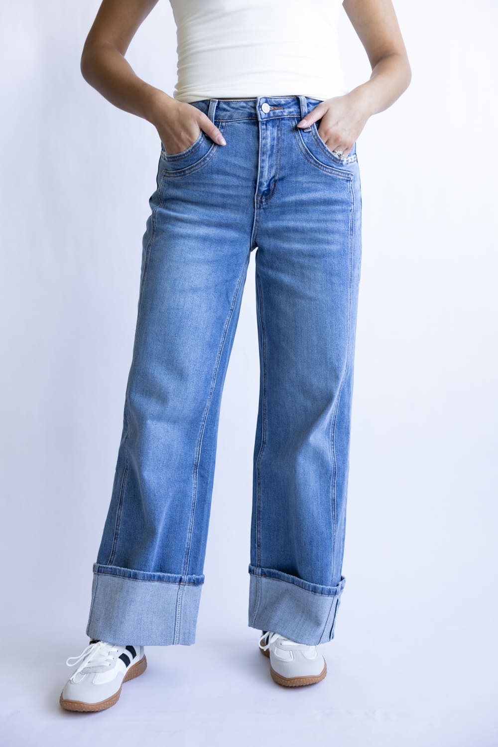 Flying Monkey High-Rise Wide Leg Cuffed Jeans for Women
