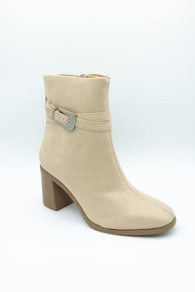 Soda Timmy Buckle Ankle Booties for Women in Beige