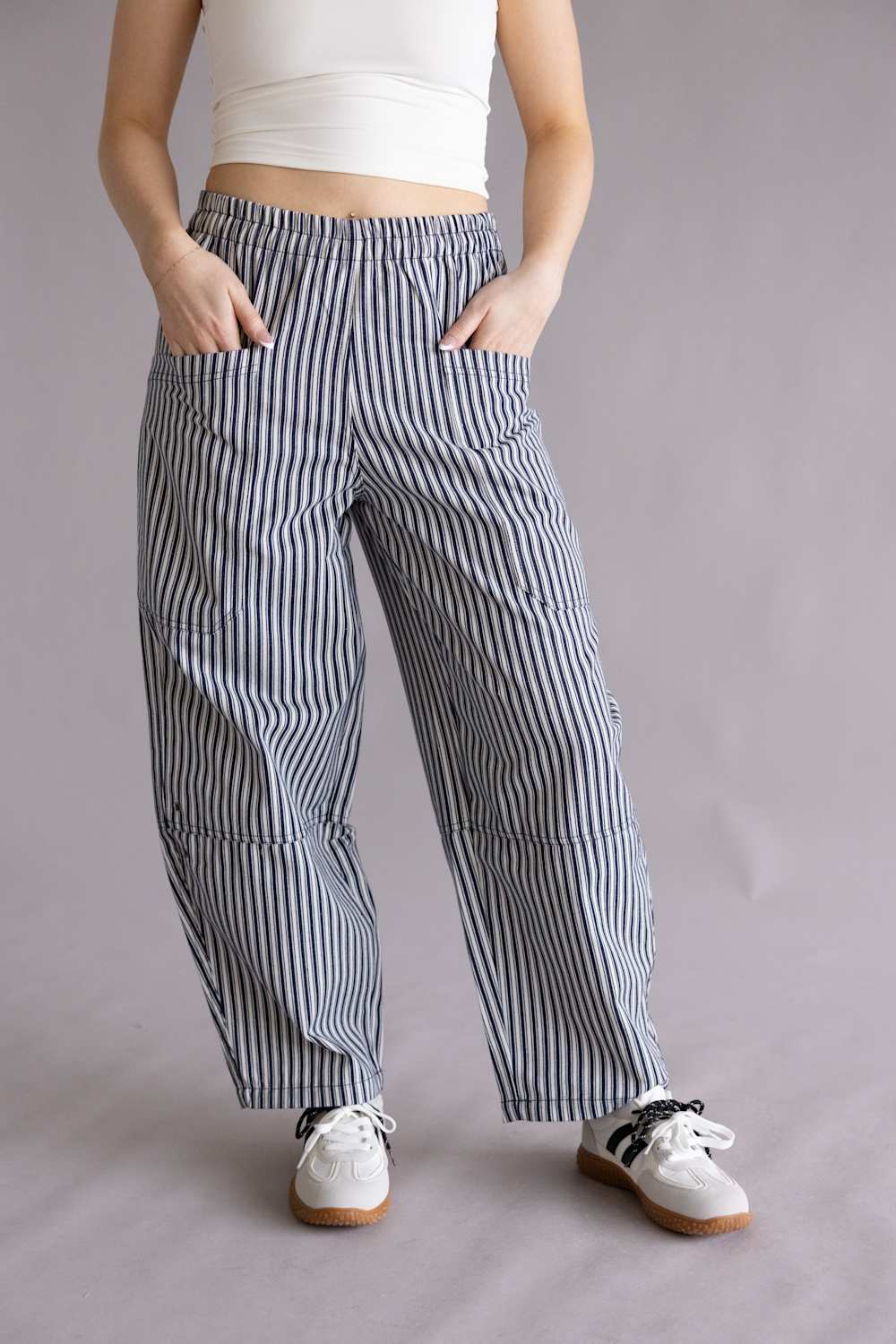 Stripe Barrel Pants for Women in Navy
